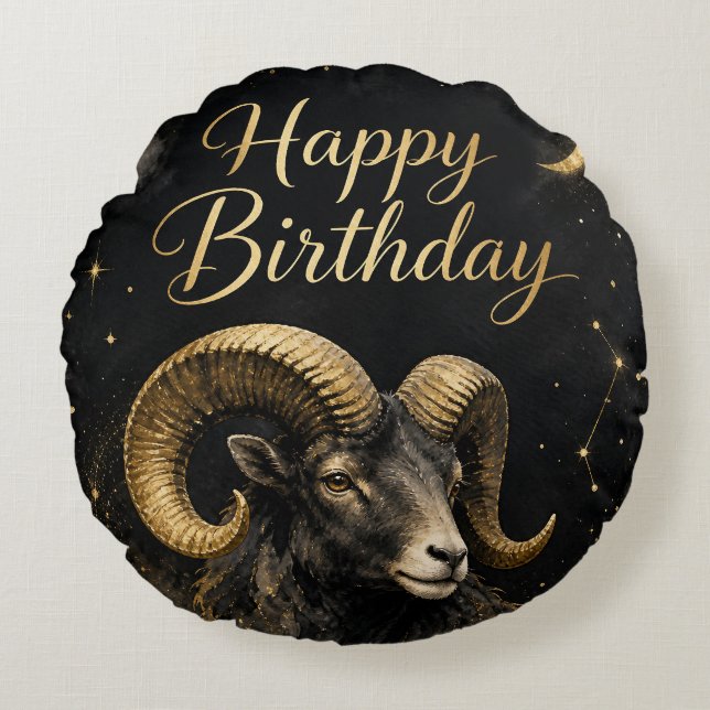 Cojín Redondo Widder Happy Birthday Sternzeichen Design (Anverso)