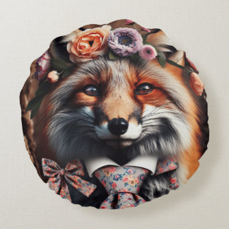 Cojín Redondo Wild fox wearing a tie cute pillow