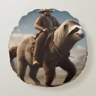 Cojín Redondo "Wild West se pregunta: Vaquero montando un caball