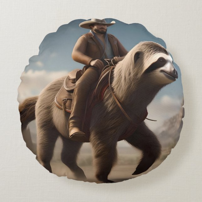 Cojín Redondo "Wild West se pregunta: Vaquero montando un caball (Anverso)