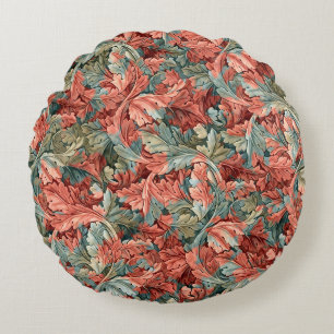 Cojín Redondo William Morris Acanthus Verde Rojo Botánico