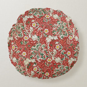 Cojín Redondo William Morris Algas Flor Antigua Rojo Verde