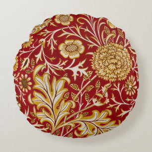 Cojín Redondo William Morris Cherwell Patrón floral Rojo