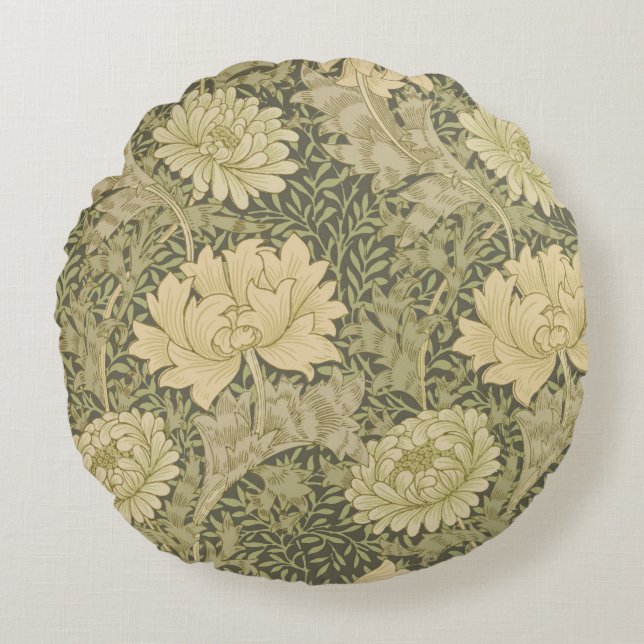 Cojín Redondo William Morris Chrysanthemum Sage Flower (Anverso)