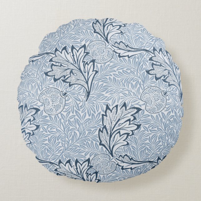 Cojín Redondo William Morris Floral en Azul (Anverso)
