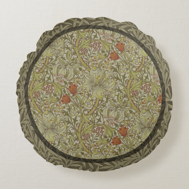 Cojín Redondo William Morris Floral lily sauce diseño de impresi (Anverso)