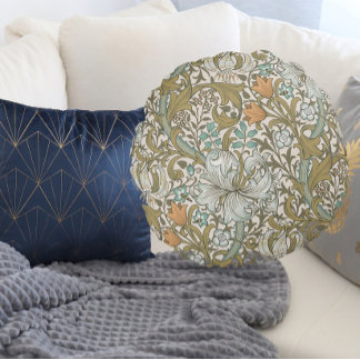 Cojín Redondo William Morris Golden Lily Blue Gold