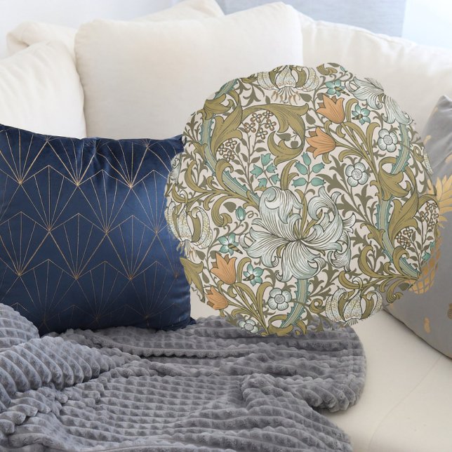 Cojín Redondo William Morris Golden Lily Blue Gold (Subido por el creador)