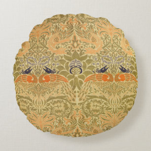 Cojín Redondo William Morris Peacock Dragon Artesanía Vintage