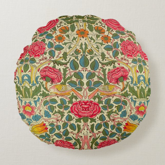Cojín Redondo William Morris Rosa Floral Chintz Pink (Anverso)