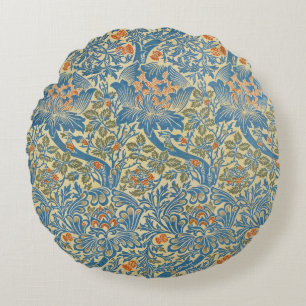 Cojín Redondo William Morris Rosa y Flor de Cardo Azul