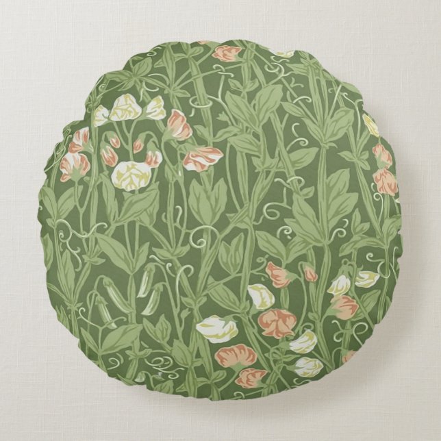 Cojín Redondo William Morris Sweet Pea Floral Design (Anverso)