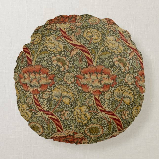 Cojín Redondo William Morris Wandle English Floral Damask Design (Anverso)