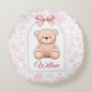 Cojín Redondo Willow Diseño de guardería de osito rosado perso