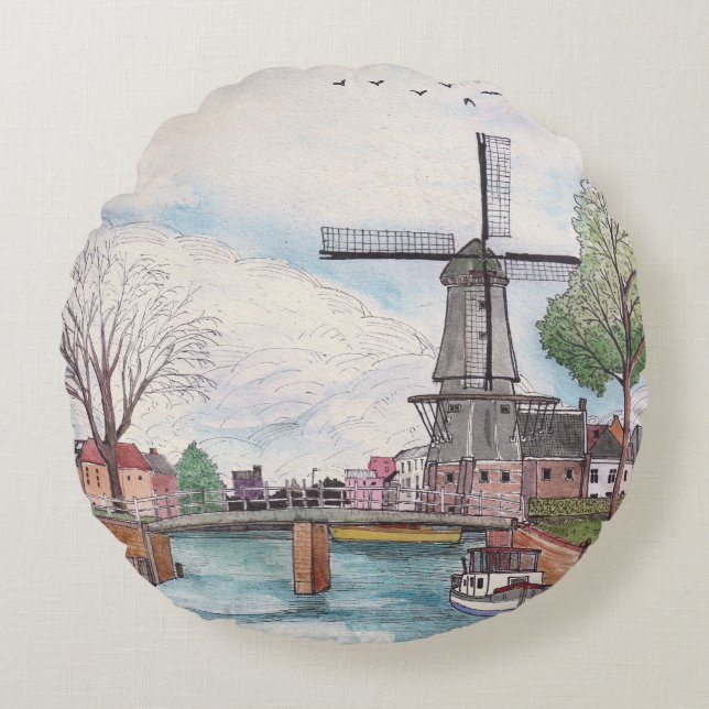 Cojín Redondo Windmill De Adriaan Haarlem (Anverso)