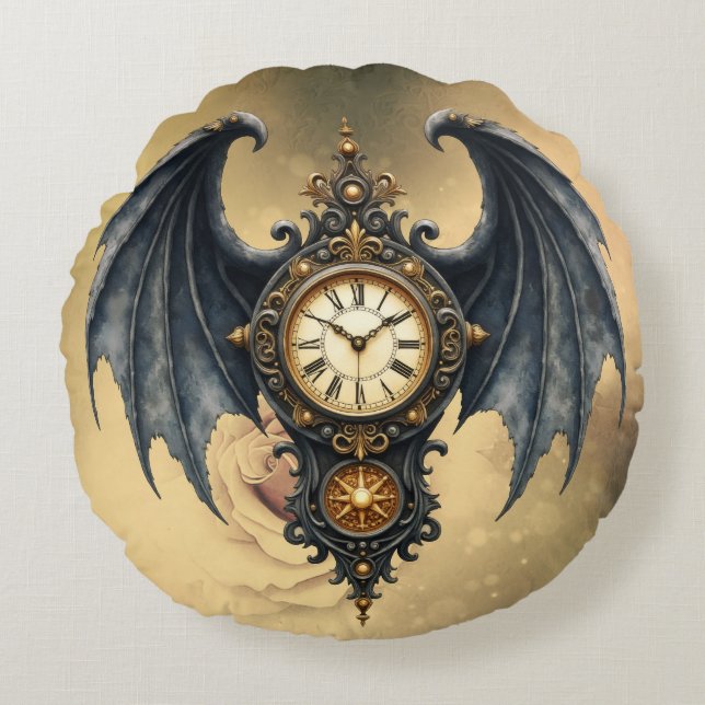 Cojín Redondo Wings of Eternity – The Timeless Guardian.  (Anverso)