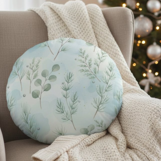 Cojín Redondo Winter Botanical Elegance (Winter foliage holiday pillow
)