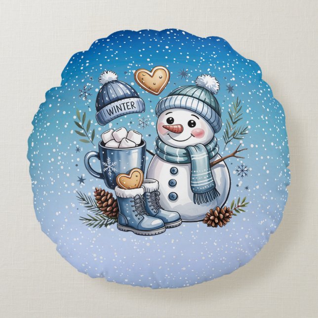 Cojín Redondo Winter Cozy Snowman (Anverso)