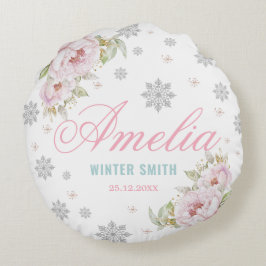 Cojín Redondo Winter ONEderland Birthday Baby Girl Primer cumple