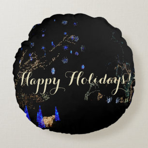 Cojín Redondo Winter Wonderland ilumina vacaciones azules y blan