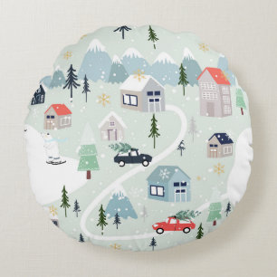 Cojín Redondo Winter Wonderland: Navidades de oso polar