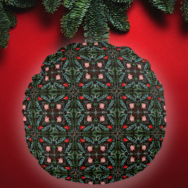 Cojín Redondo Winters Snowflakes, Poinsettias, Cardinales