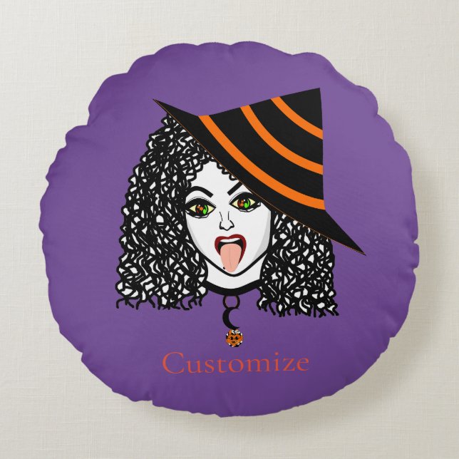 Cojín Redondo Witch Thunder_Cove con cabello rizado (Anverso)