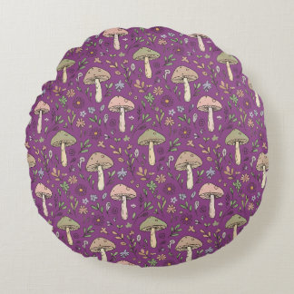 Cojín Redondo Witchy Plum Purple Fungi Seamless Pattern Gift