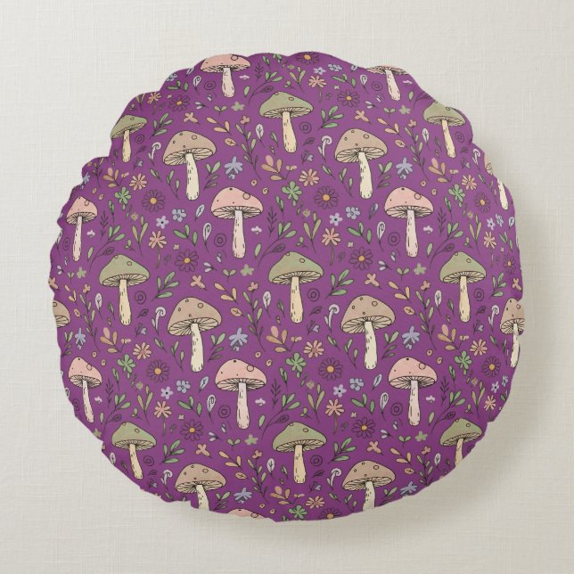 Cojín Redondo Witchy Plum Purple Fungi Seamless Pattern Gift (Anverso)