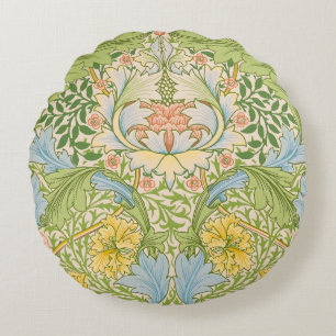 Cojín Redondo Wm Morris Myrtle Floral Arte Nouveau Pastel
