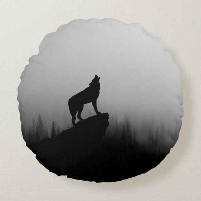 Cojín Redondo Wolf howling at the moon (Anverso)
