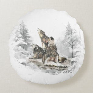 Cojín Redondo Wolf Pack Howling Winter Song Chorus Animal Art