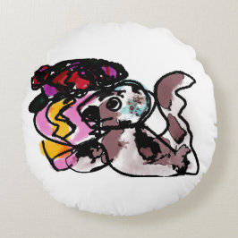 Cojín Redondo Wolfhound y la alegría de las flores