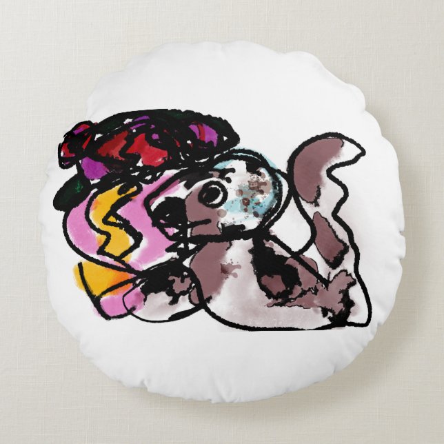 Cojín Redondo Wolfhound y la alegría de las flores (Anverso)