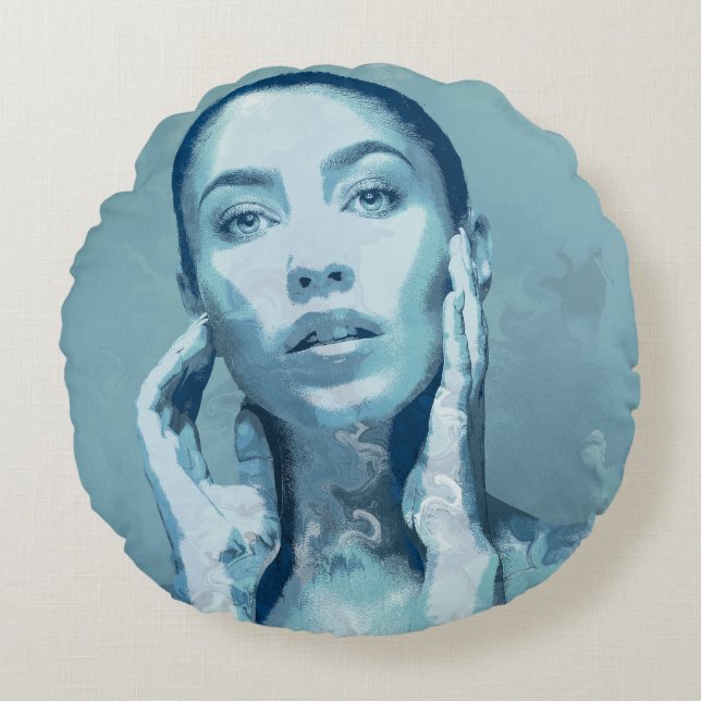 Cojín Redondo "Woman in Blue"  (Anverso)