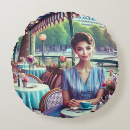Cojín Redondo Woman in restaurant