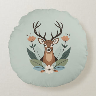 Cojín Redondo Woodland Harmony – Boho Deer Botanical Illustratio