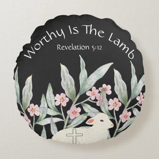 Cojín Redondo Worthy Is The Lamb Round Throw Pillow (Anverso)