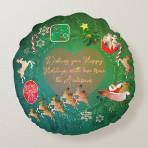 Cojín Redondo Wreath de navidades + tarjeta de vacaciones plana