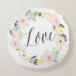 Cojín Redondo Wreath floral de primavera pastel | Pillow de rond<br><div class="desc">La almohada es magnífica,  con flores color pastel y caligrafía moderna.</div>