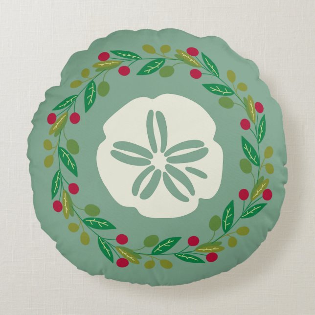 Cojín Redondo Wreath, Navidades de la concha de arena (Anverso)