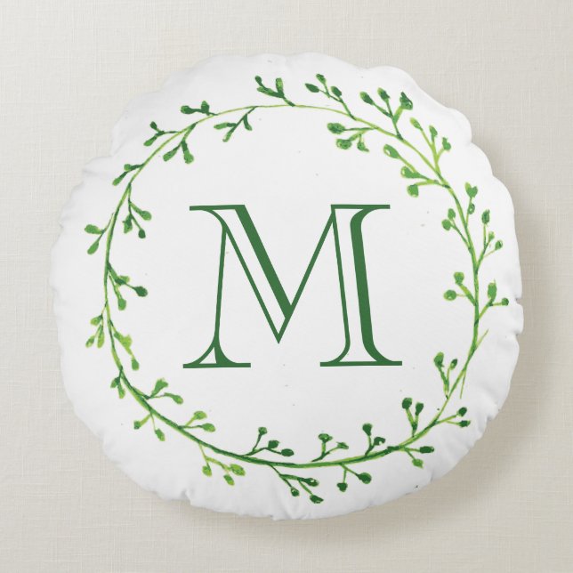 Cojín Redondo Wreath verde monograma (Anverso)