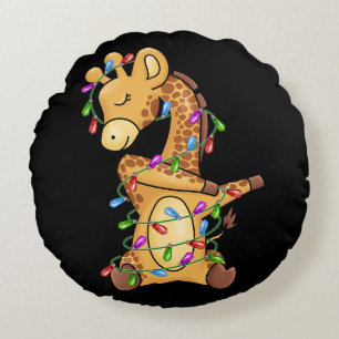Cojín Redondo Xmas Gift Dabbing Giraffe Navidades