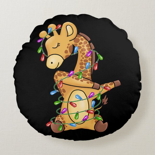 Cojín Redondo Xmas Gift Dabbing Giraffe Navidades (Anverso)