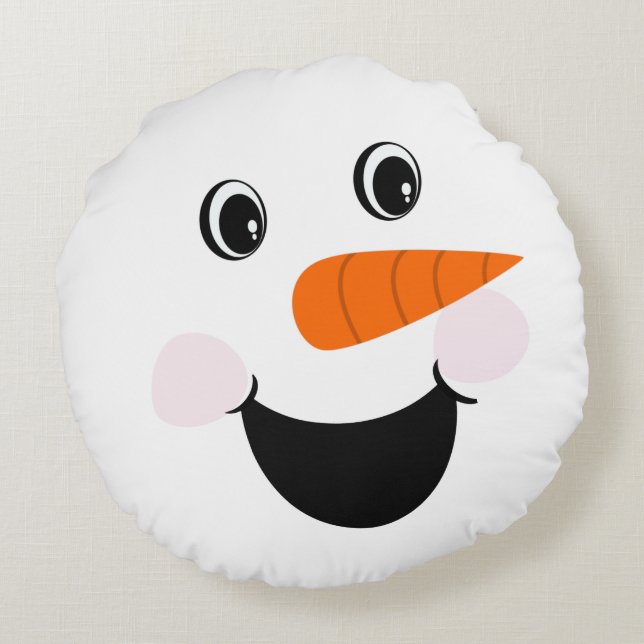 Cojín Redondo Xmas Snowman Happy Face Sonriente White (Reverso)