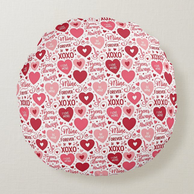 Cojín Redondo XOXO & Siempre Mío San Valentín  (Anverso)
