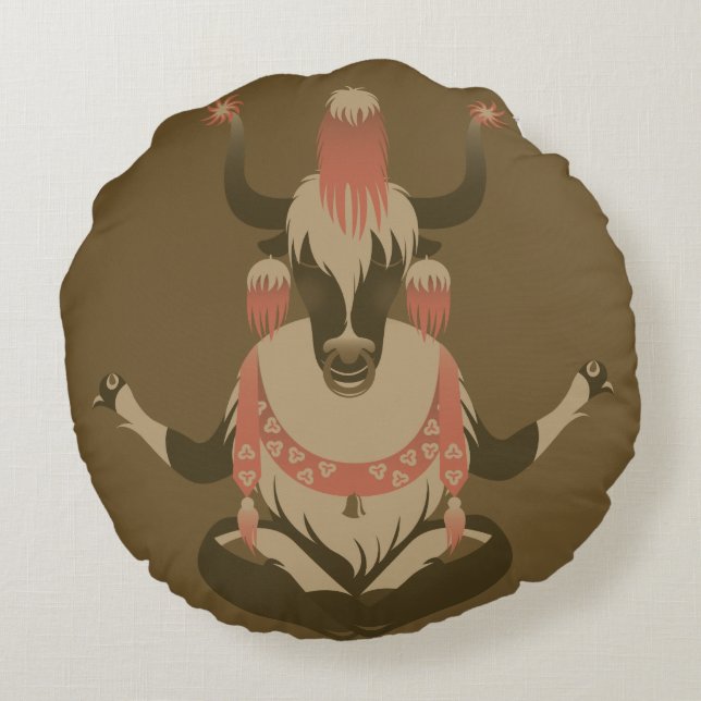 Cojín Redondo Y está para los yacs de Tíbet (Reverso)