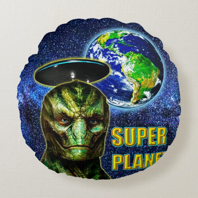 Cojín Redondo YA ESTÁN AQUÍ - Colección de diseño REPTILIANO (Anverso)