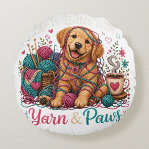 Cojín Redondo Yarn & Paws Golden Retriever Tejido y Ganchillo Do