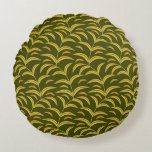 Cojín Redondo Yellow Leaf Motif Pattern on Dark Green Background<br><div class="desc">Seamless pattern with yellow,  curved leaf motifs on a dark green background. The design evokes a natural,  harmonious,  and calming feel.</div>